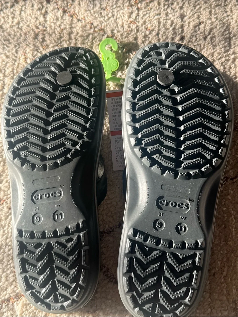 NEW Crocs Crocband Flip Flops Graphite Volt Green Men’s 9 Women’s 11 Sandals